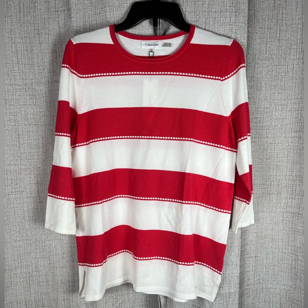 CALVIN KLEIN Top Sweater Women's Size Small Red White Stripe NWT